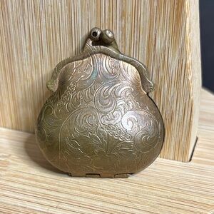 Vintage Brass Stamped Carved Embossed Coin Purse Pendant Keeper​